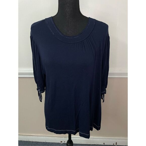 Kim & Cami Navy 3/4 Sleeve Blouse Size Large - Picture 1 of 8